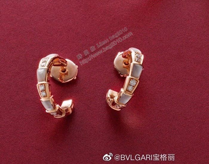 Bvlgari飾品 寶格麗SERPENTI系列 蛇貝殼半鑽耳圈 s925純銀材質  zgbq3212